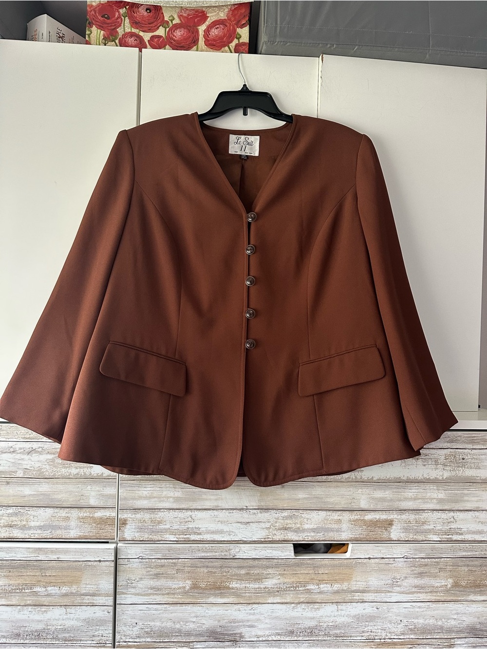 🤎 Le Suit II Women’s 20W Brown Collarless Blazer Shoulder Pads